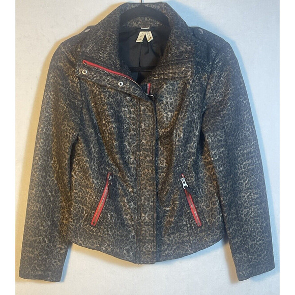 Free People We The Free Womens Leopard Print Pop Moto Jacket Zip Front‎ Size 2 - Picture 1 of 10